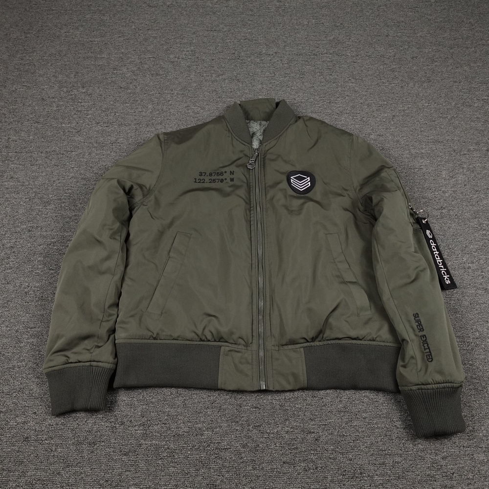 Databricks Jacket Mens Large Green Bomber Quilted Full Zip Logo Embroidered Back